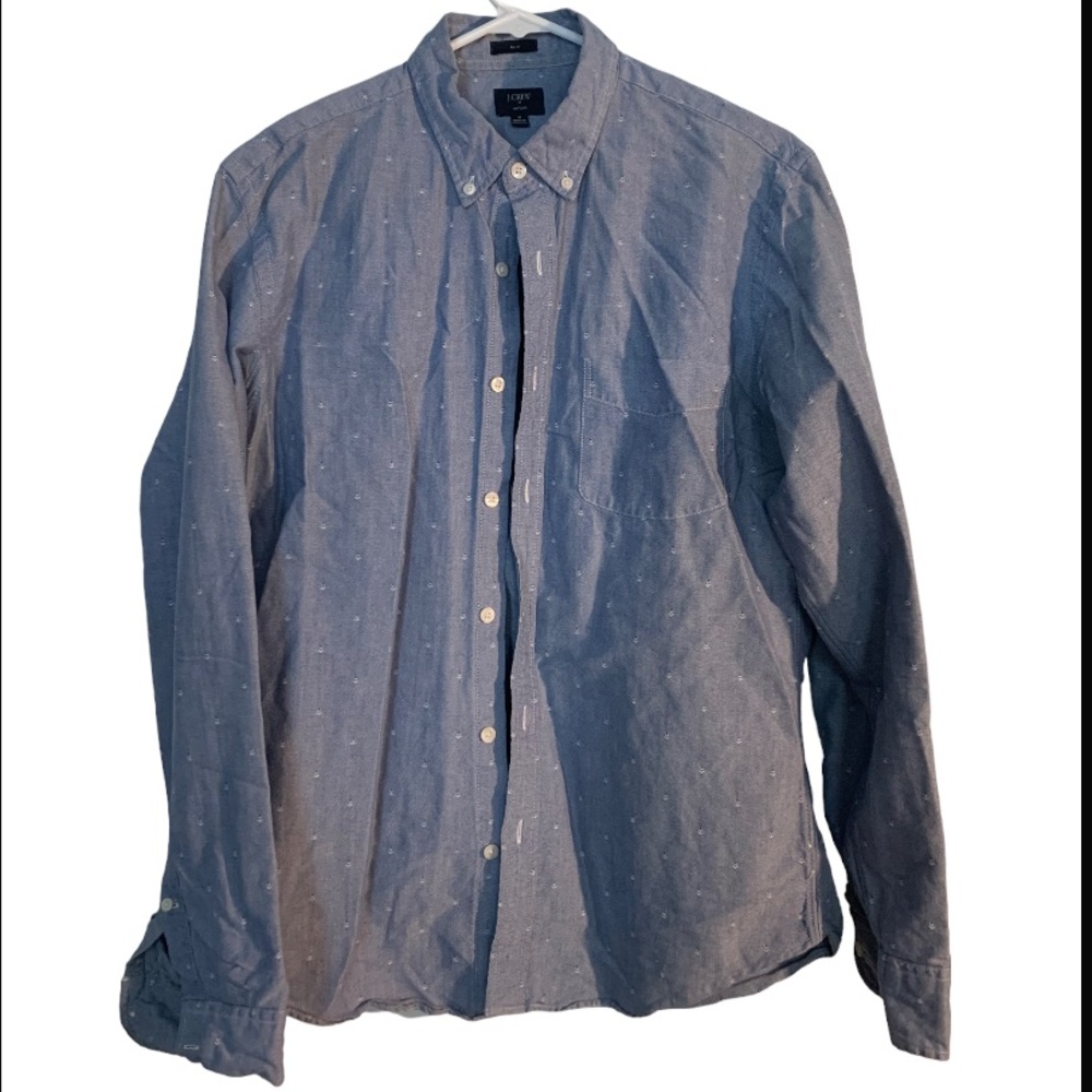 J. Crew men’s slim fit speckled blue, oxford long sleeve button down shirt, M.